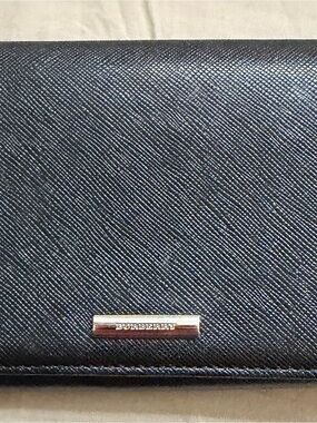 Burberry Black Leather Saffiano Wallet with Silver Logo